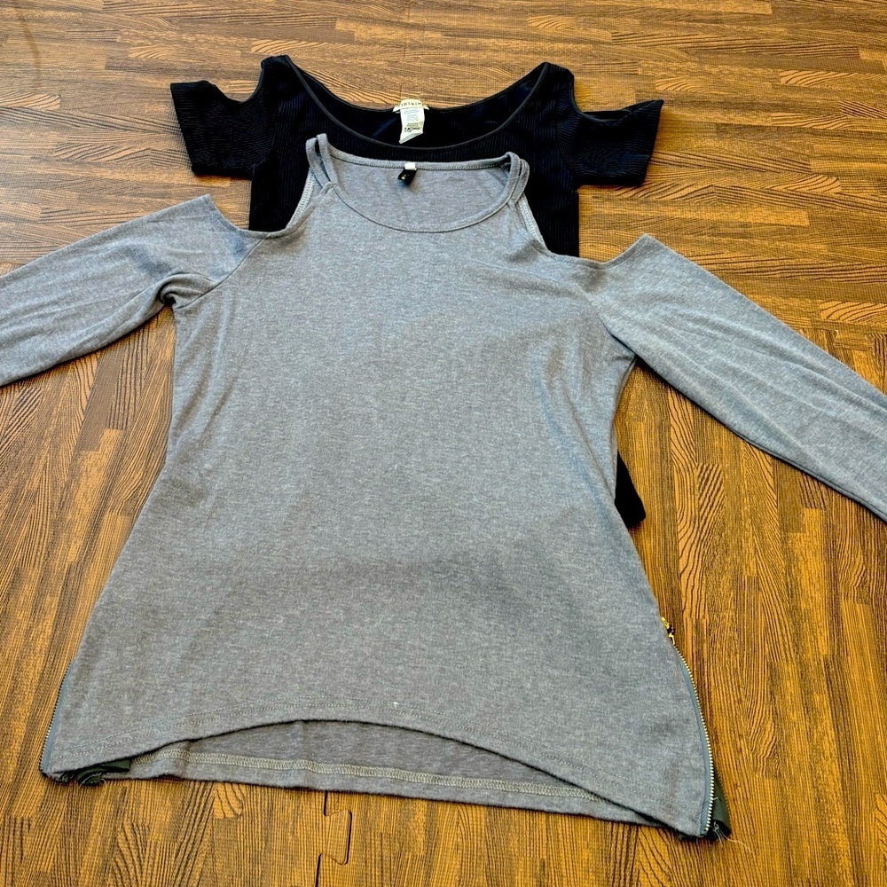 Bundle of two exposed shoulder cut out shirts (2 shirts)